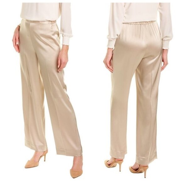💕ST. JOHN💕 Liquid Satin Pant Elastic Back Pull-On Wide-Leg ~ Travertine M NWOT - Picture 1 of 16
